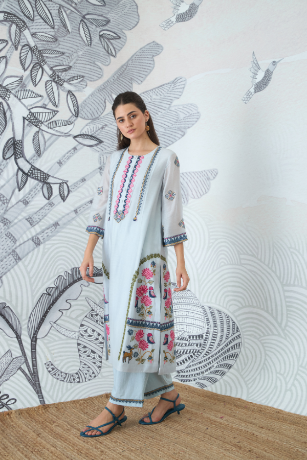 POWDER BLUE EMBROIDERY KURTA