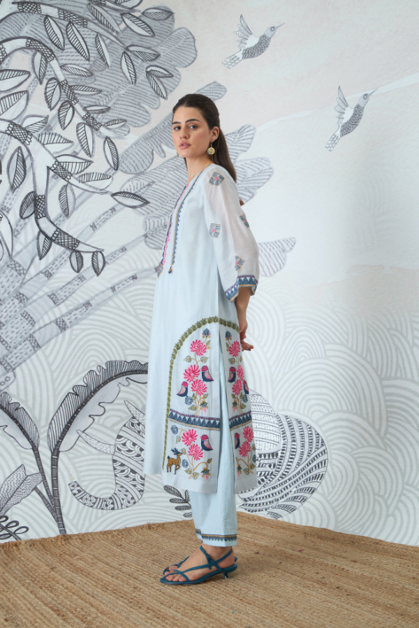 POWDER BLUE EMBROIDERY KURTA