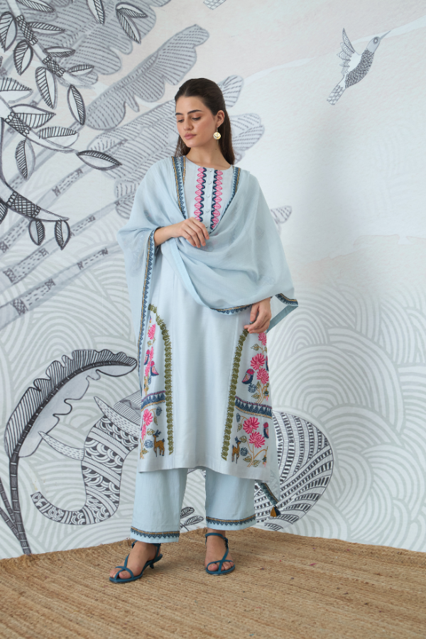 POWDER BLUE EMBROIDERY DUPATTA