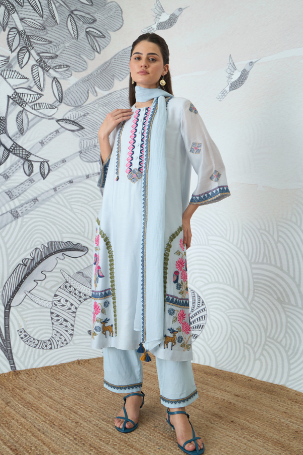 POWDER BLUE EMBROIDERY DUPATTA