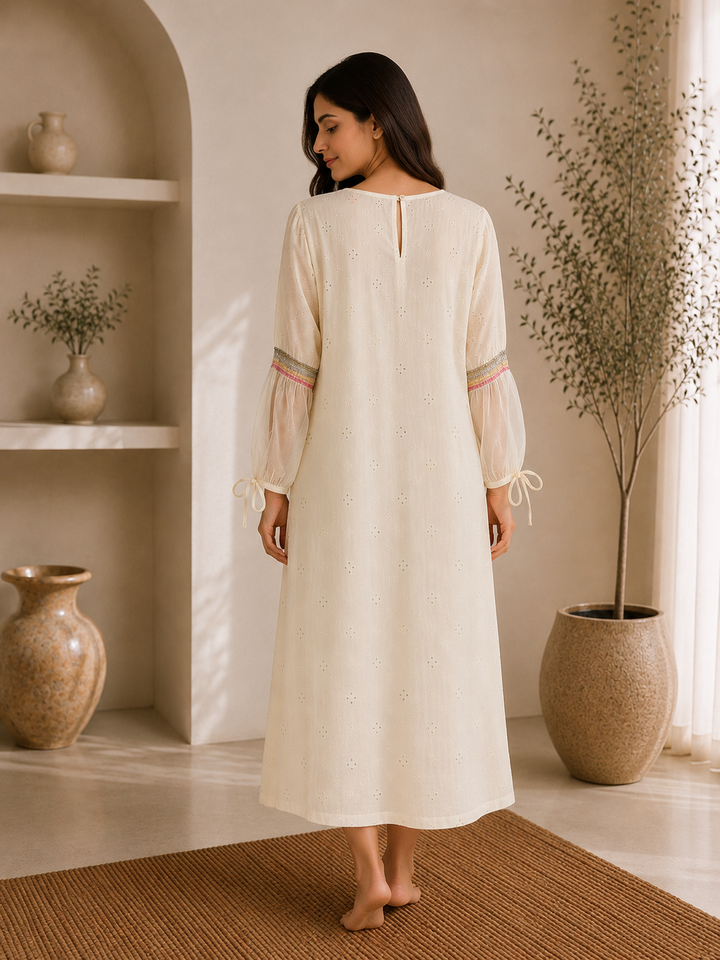Cream Sheer Chanderi Dress