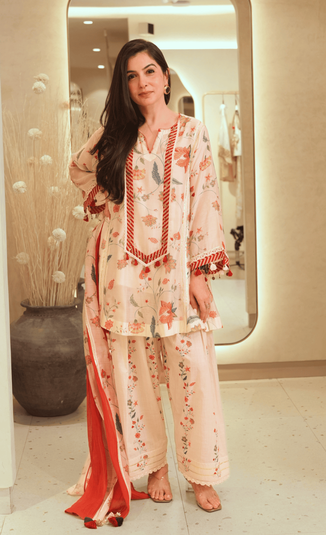 Floral Dance : Ivory Chanderi Choga Set