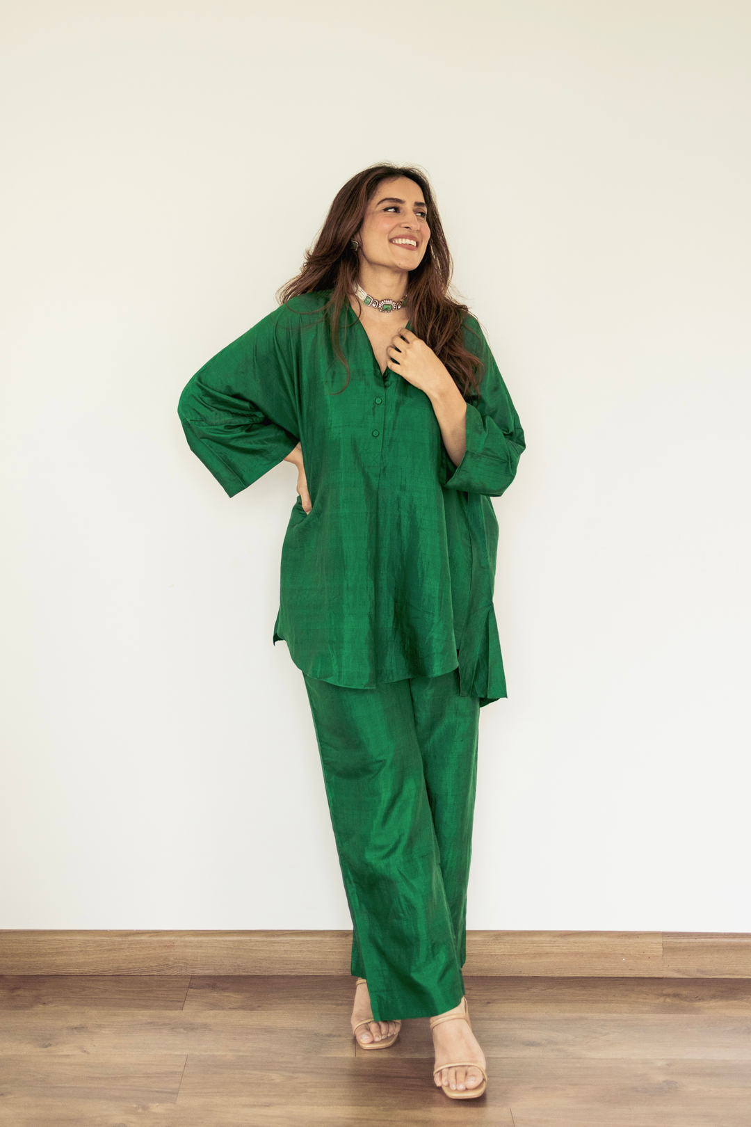 Urmi Daga in Our Ira silk Co-ord set