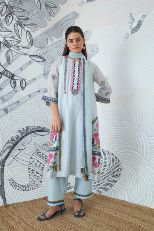 POWDER BLUE EMBROIDERY DUPATTA