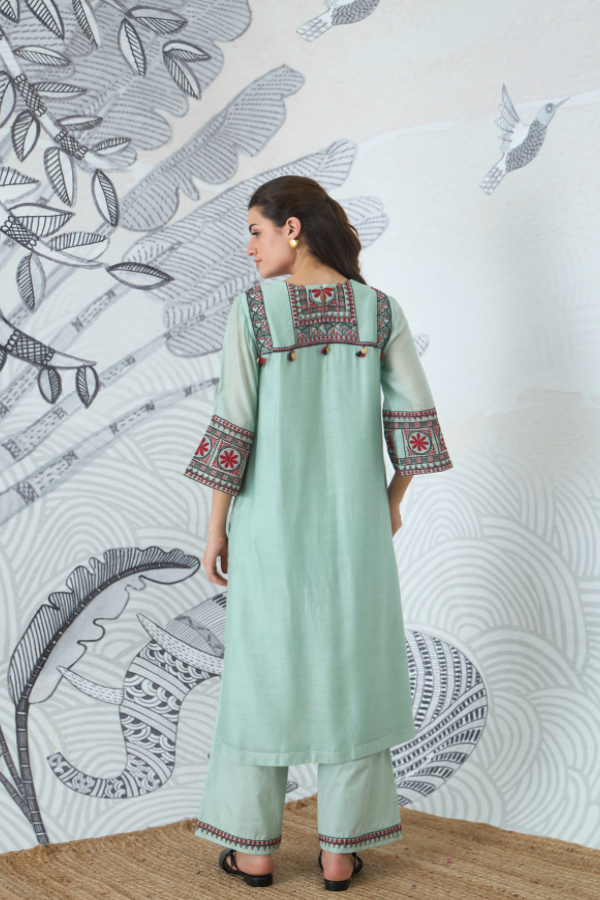 SAGE GREEN EMBROIDERY KURTA SET
