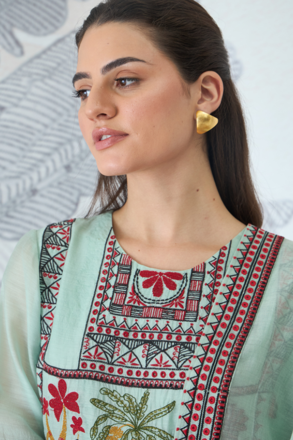 SAGE GREEN EMBROIDERY KURTA SET