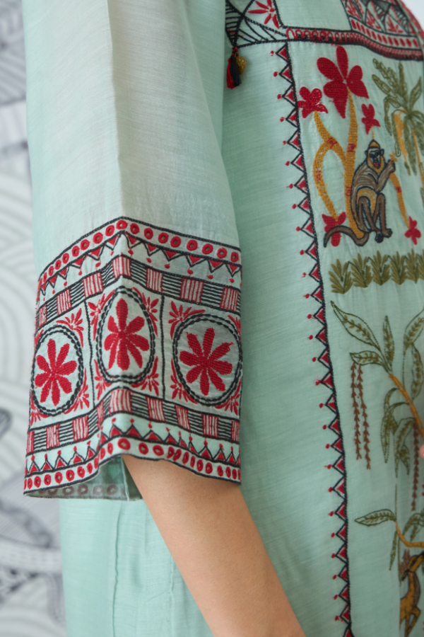 SAGE GREEN EMBROIDERY KURTA SET