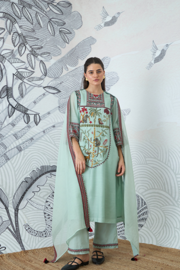 SAGE GREEN EMBROIDERY KURTA SET
