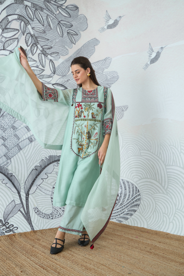 SAGE GREEN EMBROIDERY KURTA SET