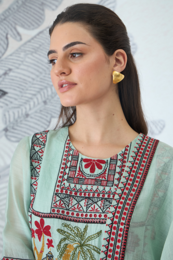 SAGE GREEN EMBROIDERY KURTA