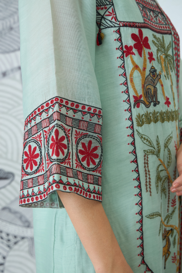 SAGE GREEN EMBROIDERY KURTA