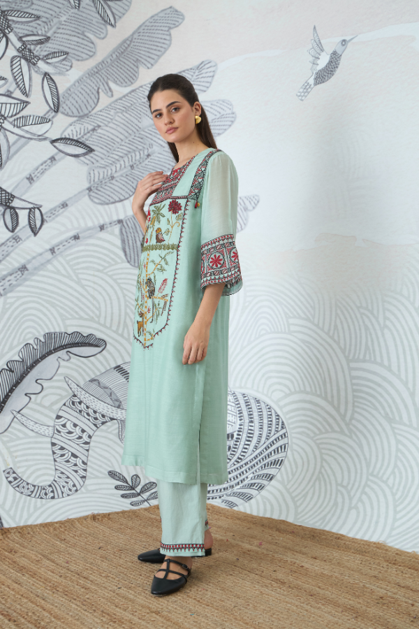 SAGE GREEN EMBROIDERY KURTA