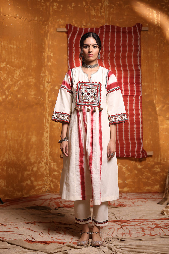 Ivory Tie Dye Patch Kurta