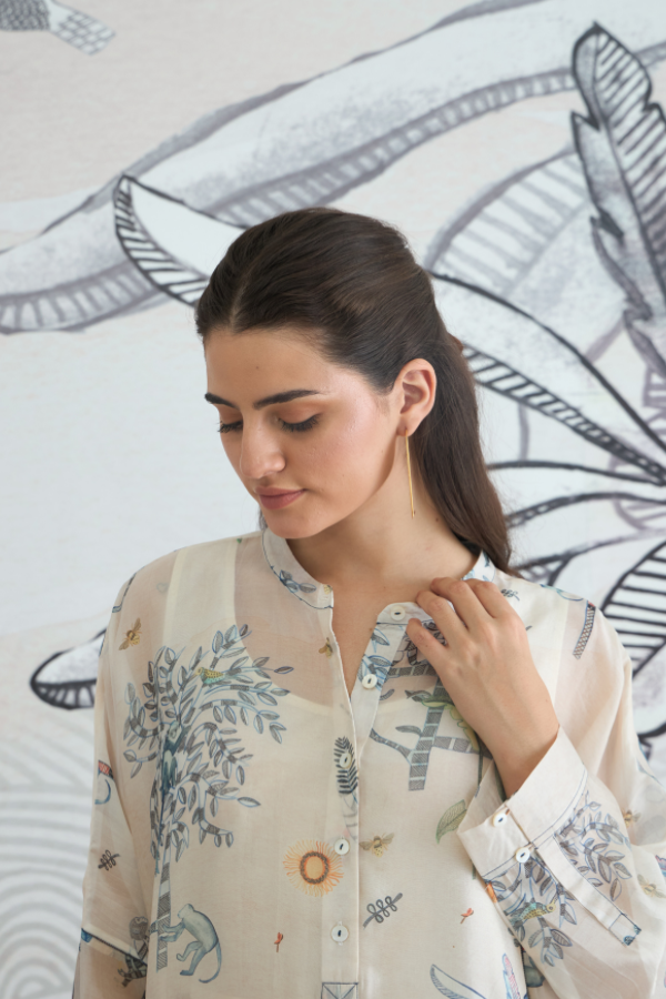 JUNGLE KIMONO TUNIC WITH BLUE PIPING PANTS