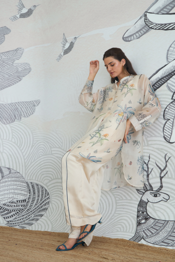 JUNGLE KIMONO TUNIC WITH BLUE PIPING PANTS