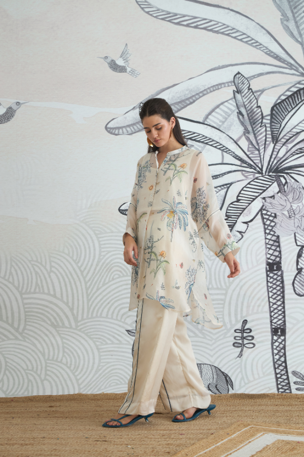 JUNGLE KIMONO TUNIC WITH BLUE PIPING PANTS