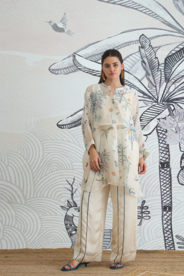 JUNGLE KIMONO TUNIC WITH BLUE PIPING PANTS