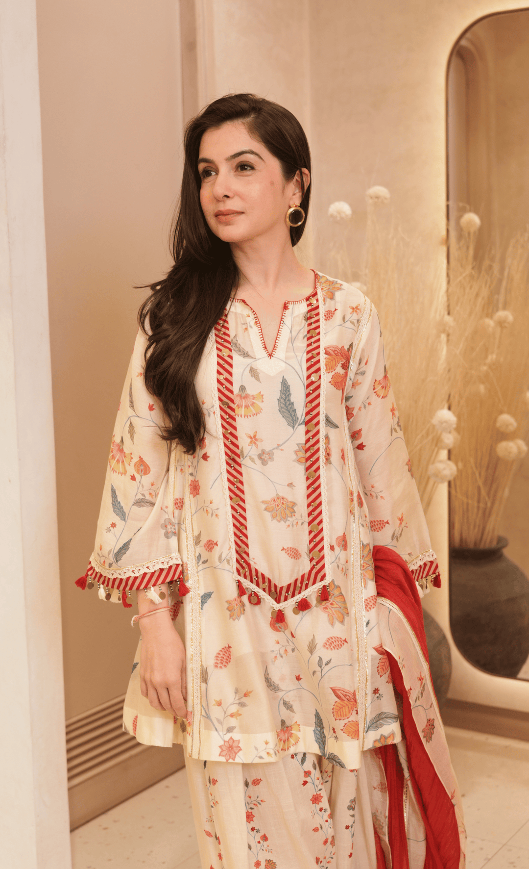 Floral Dance : Ivory Chanderi Choga Set