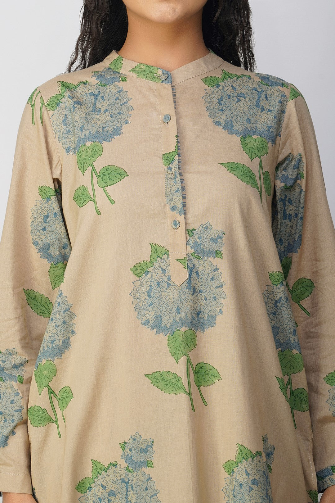 Blue Hydrangea Block Printed Tunic With Floral Pants