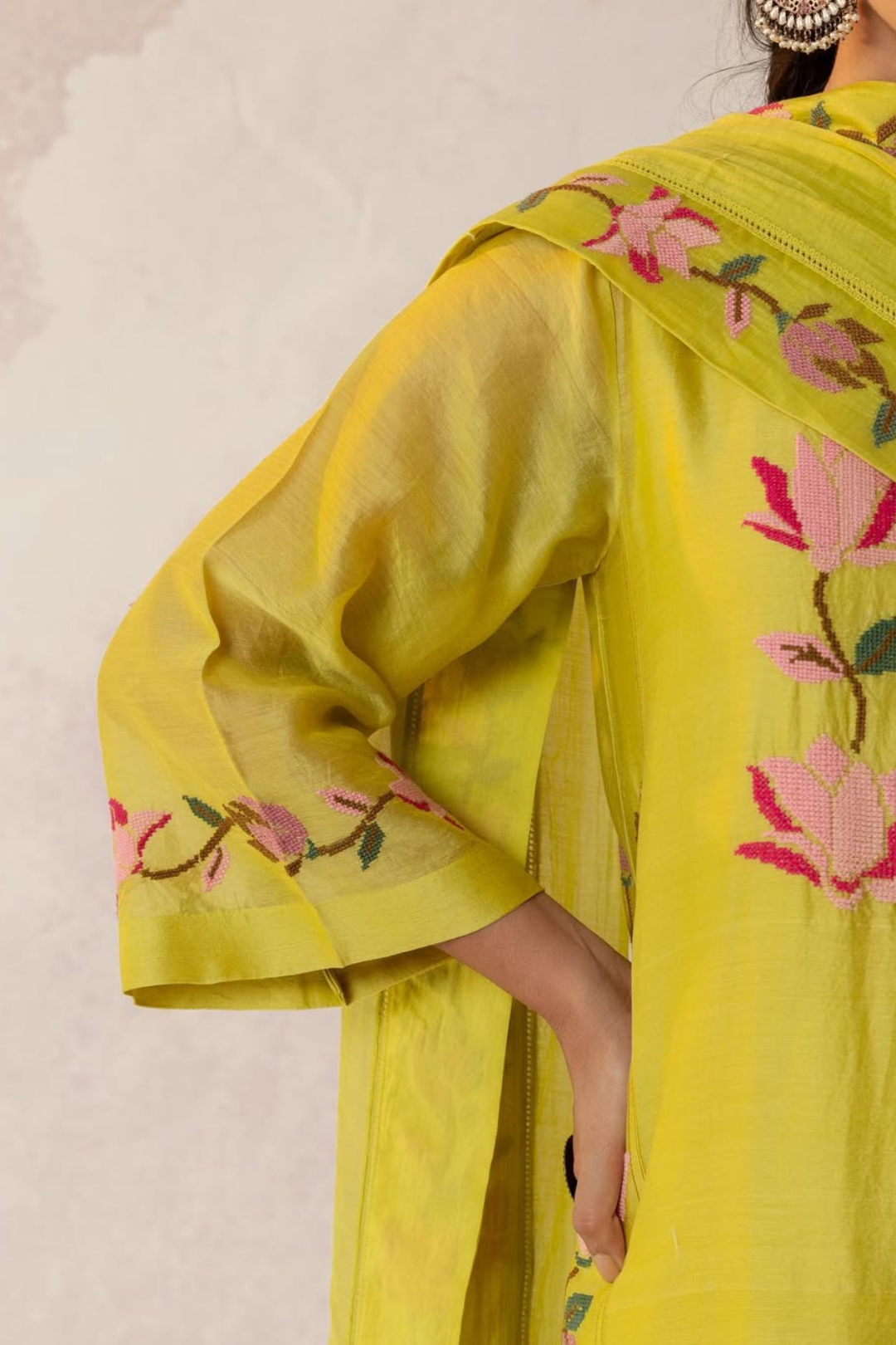 BAHAAR OLIVE FLORAL KALI KURTA SET