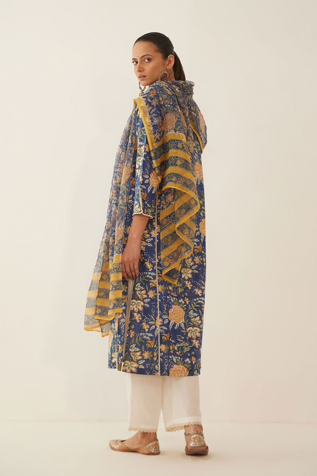 BLUE CHINTZ FLORAL COTTON KURTA