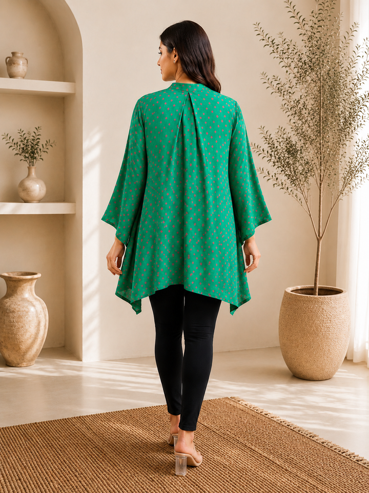 Emerald Green Bandhani Flared Top