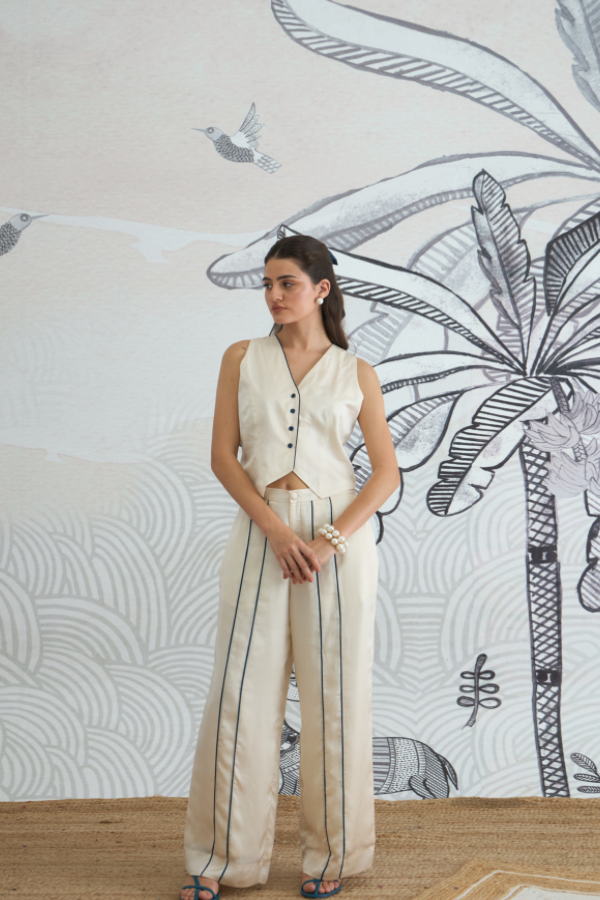 CREAM WAISTCOAT TOP AND PANTS