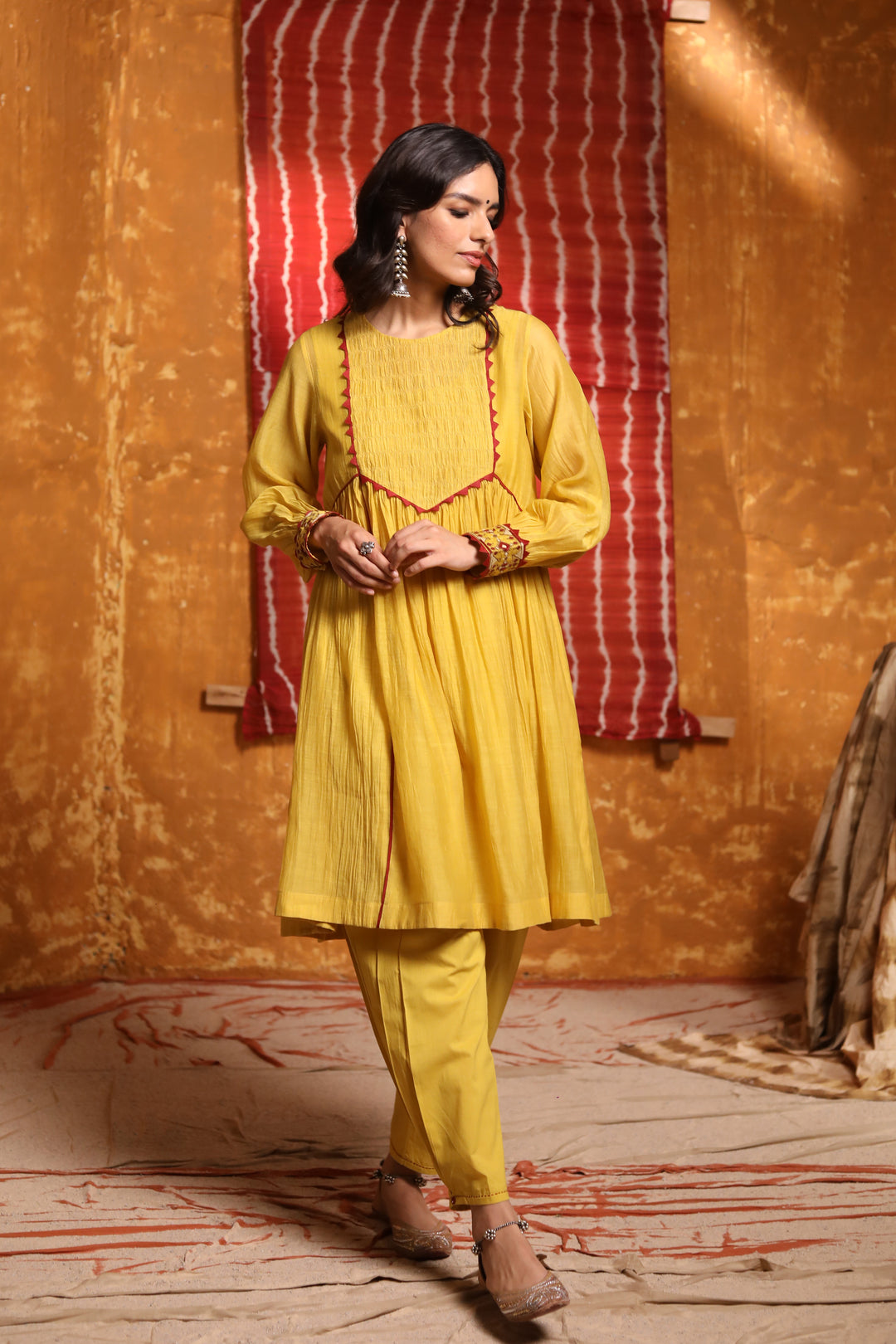 Mustard Cotton Salwar With Pleats