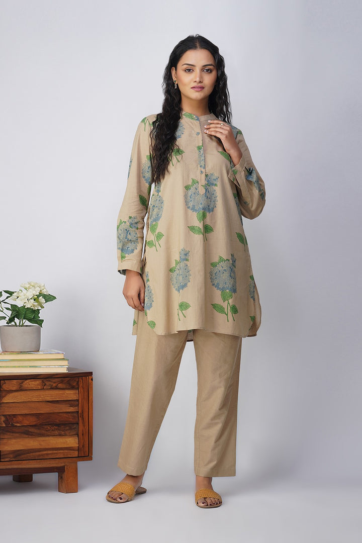 Blue Hydrangea Block Printed Tunic