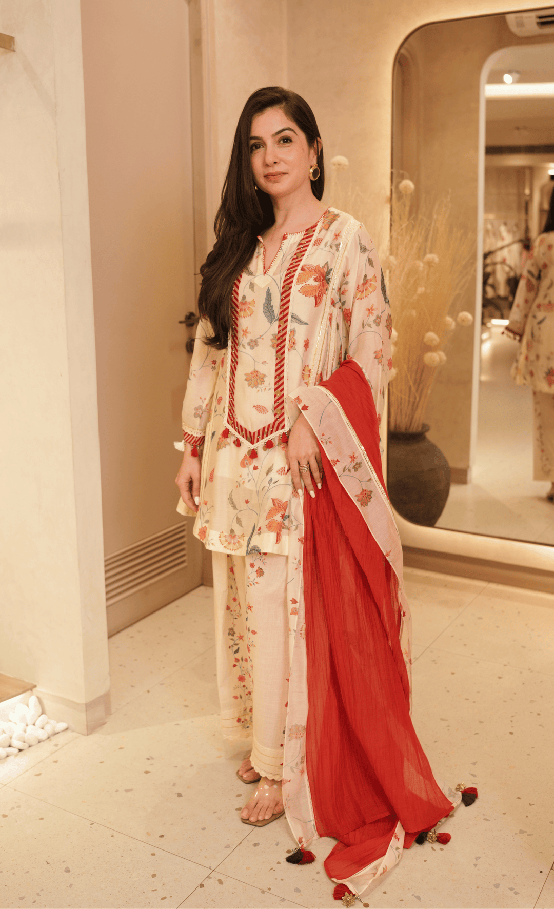 Floral Dance : Ivory Chanderi Choga Set