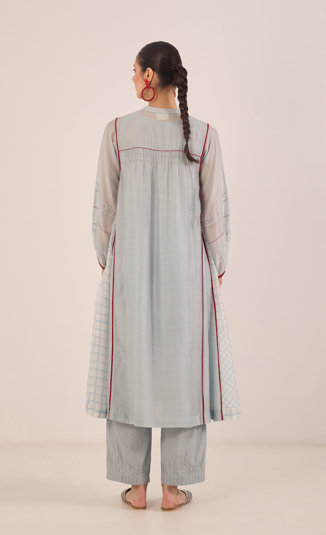 CHINAR: COTTON PINTUCK PANTS - POWDER BLUE