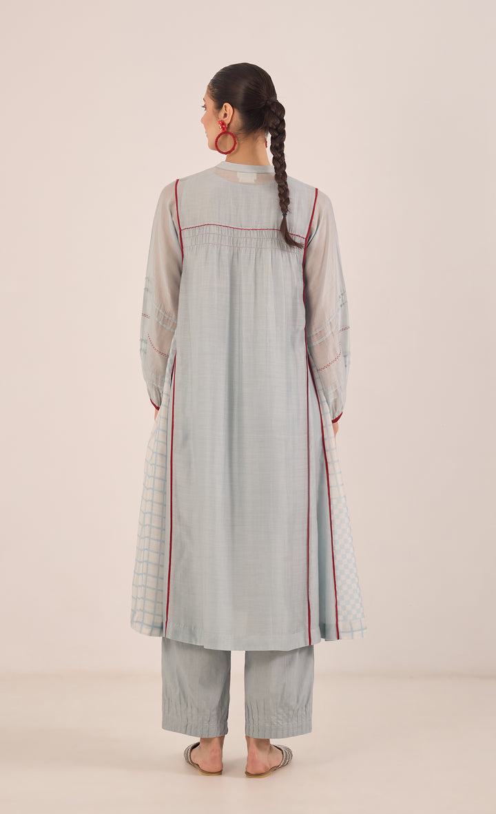CHINAR: COTTON PINTUCK PANTS - POWDER BLUE