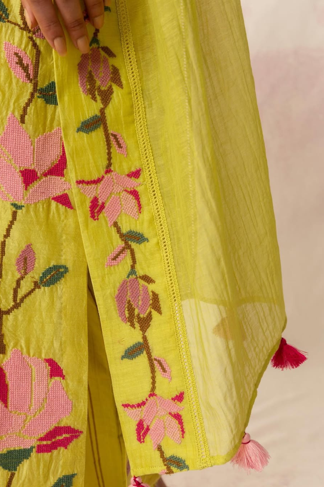 BAHAAR OLIVE FLORAL KALI KURTA SET