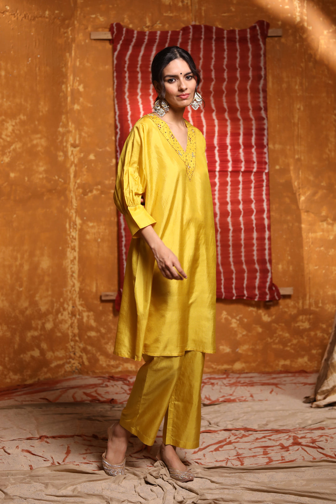 Mustard Silk Wide Leg Pant