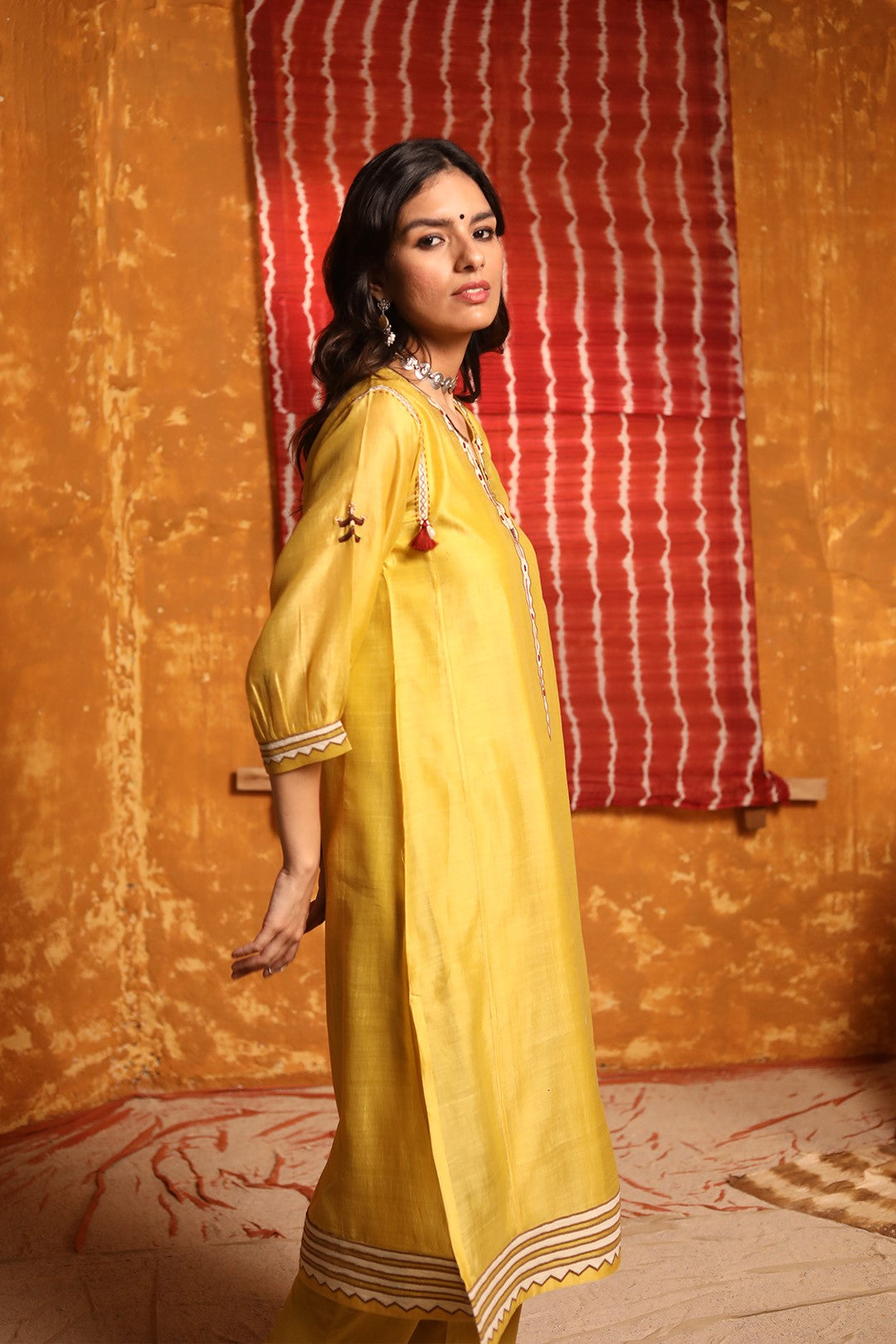 Mustard Triangle Applique Work Kurta
