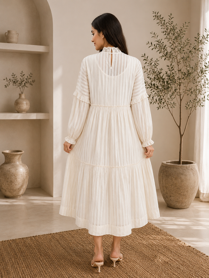 off White sheer striped Cotton Dress
