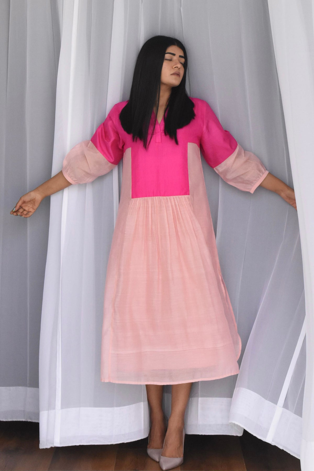 UPCYCLED PINK COLOUR BLOCK DRESS