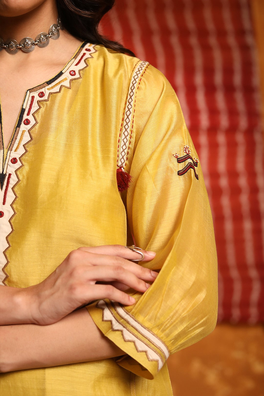 Mustard Triangle Applique Work Kurta