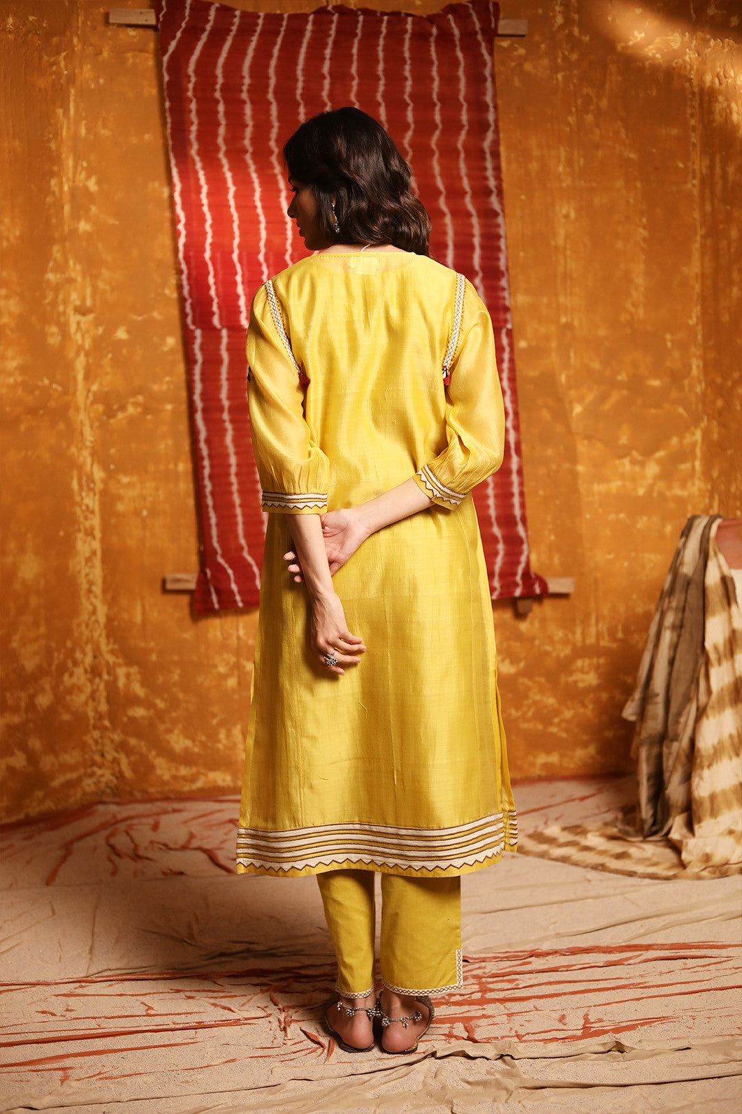 Mustard Triangle Applique Work Kurta