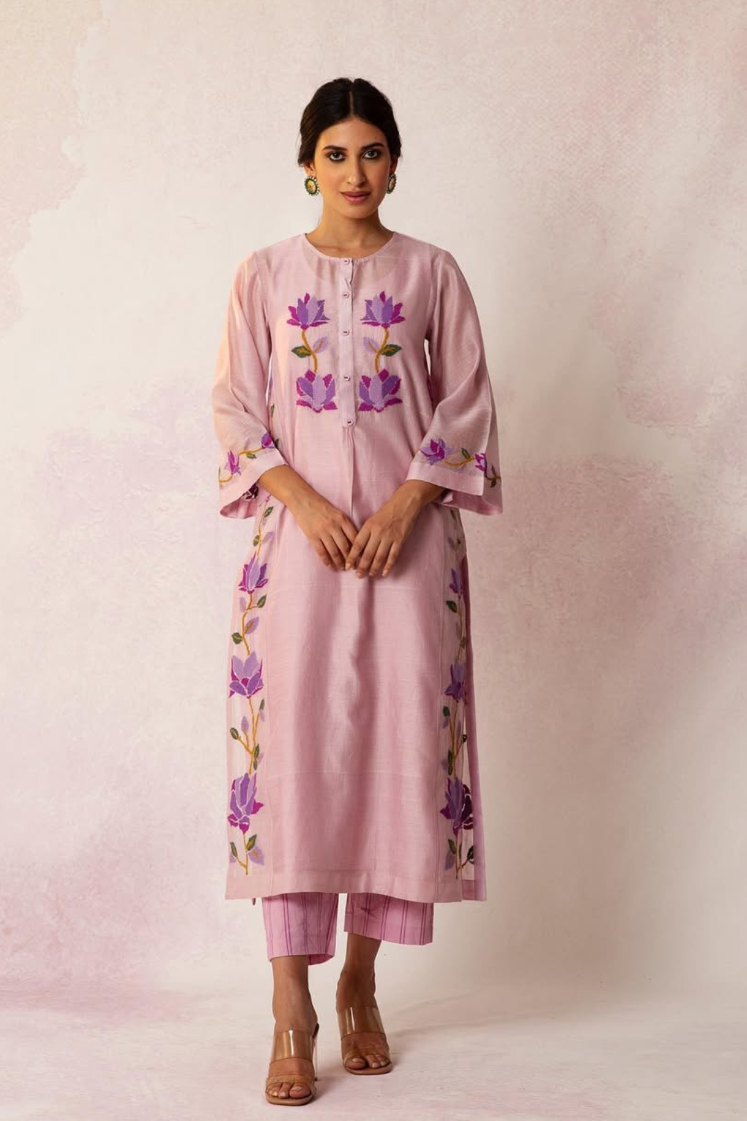 BAHAAR LILAC FLORAL KALI KURTA SET