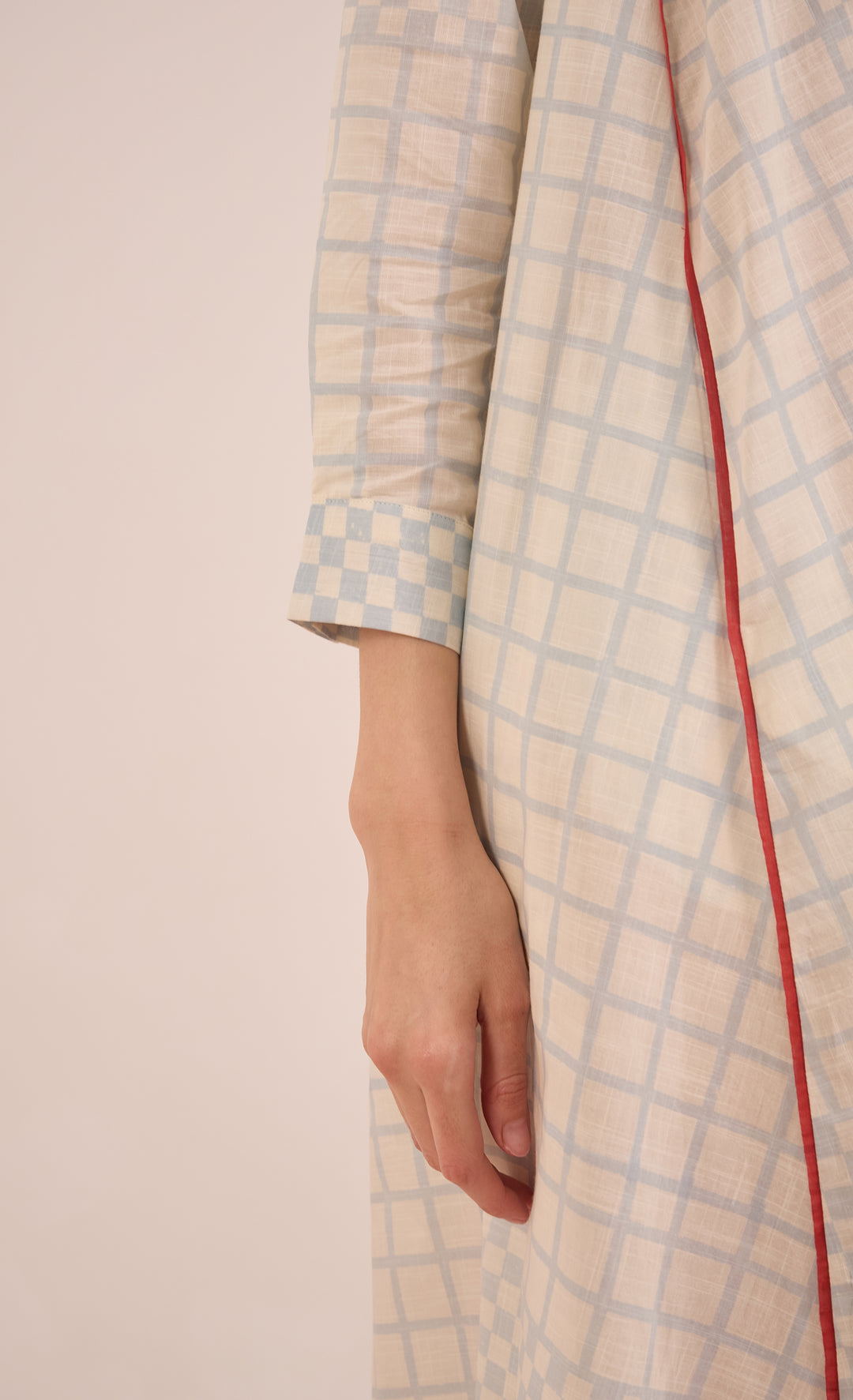 SHEEN: COTTON BLUE CHECK MIDI DRESS