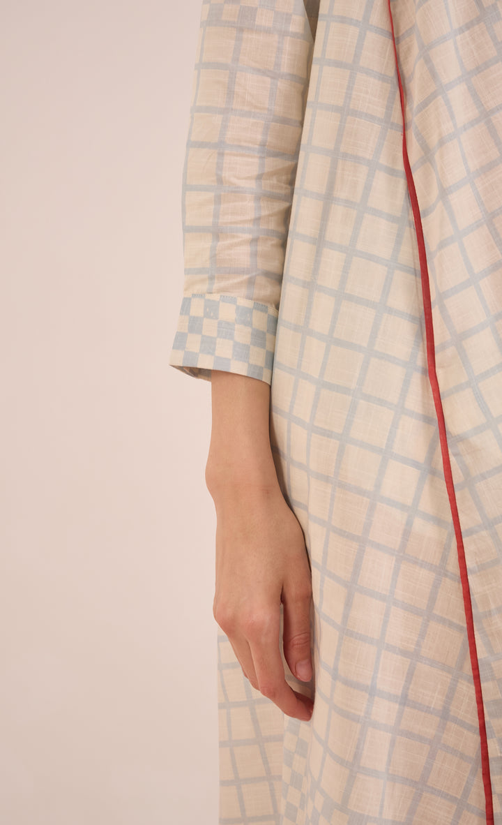 SHEEN: COTTON BLUE CHECK MIDI DRESS