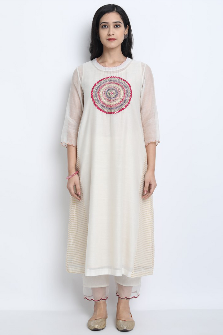 IVORY CHANDERI EMBROIDERED PAVITRA KURTA SET