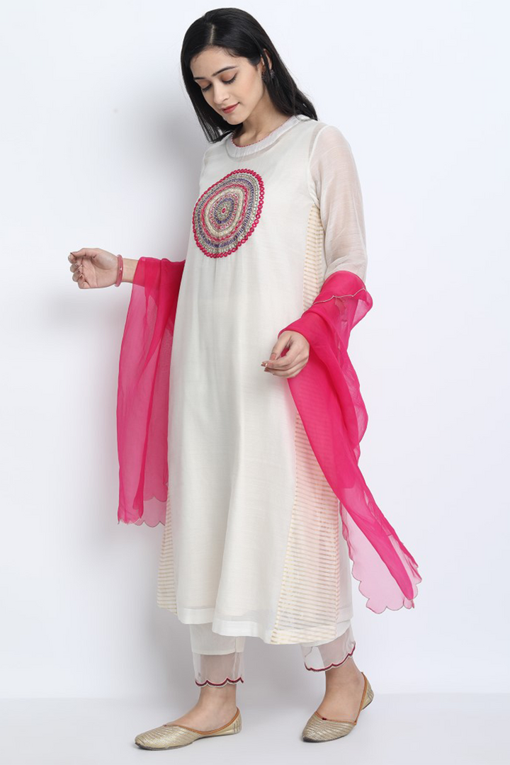 IVORY CHANDERI EMBROIDERED PAVITRA KURTA SET