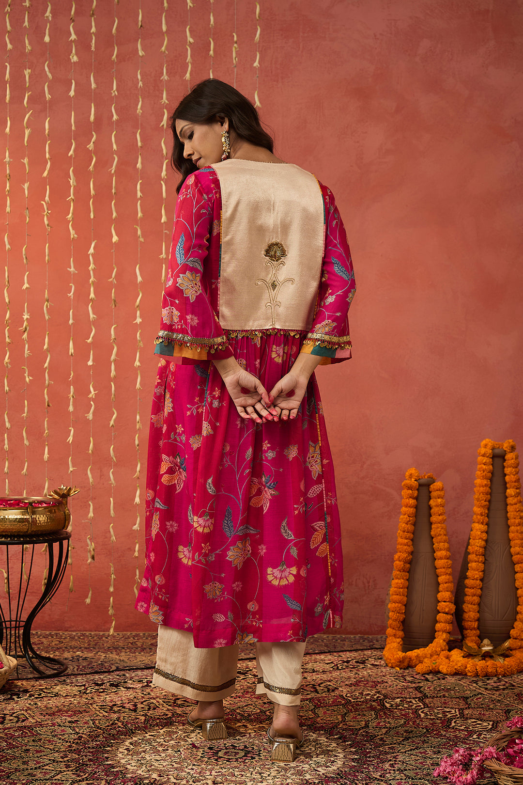 SHREE-RED CHINTZ CHANDERI EMBROIDERED KURTA