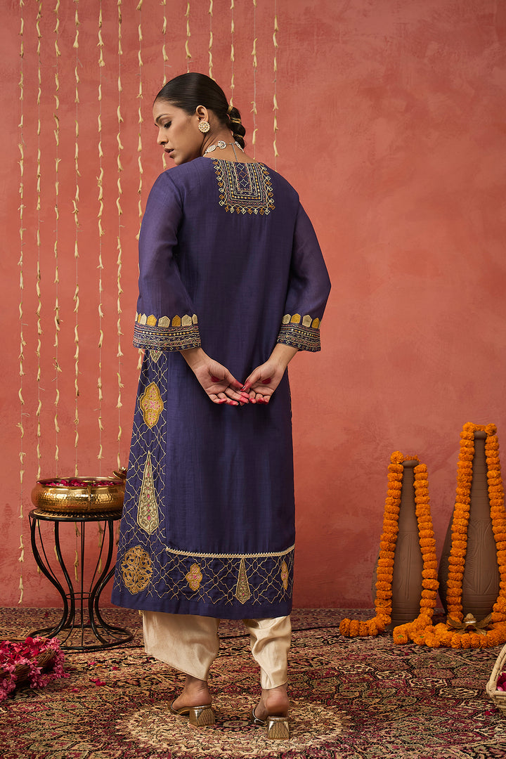 RANI - PURPLE EMBROIDERED KALI KURTA SET
