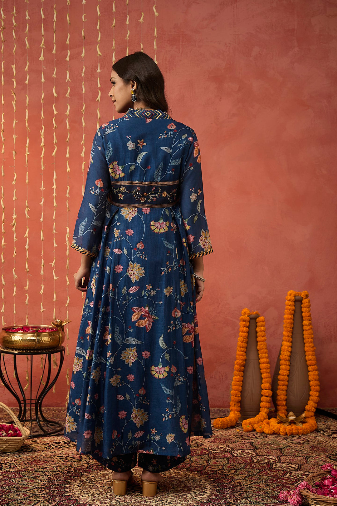 BELA-BLUE CHINTZ EMBROIDERED ANARKALI