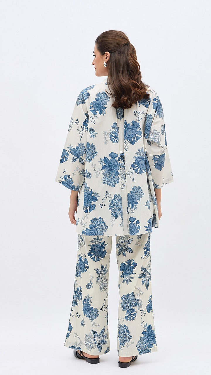 BLUE FLOWER LIME JAAL NAMAH TUNIC WITH SAME PRINT PANTS