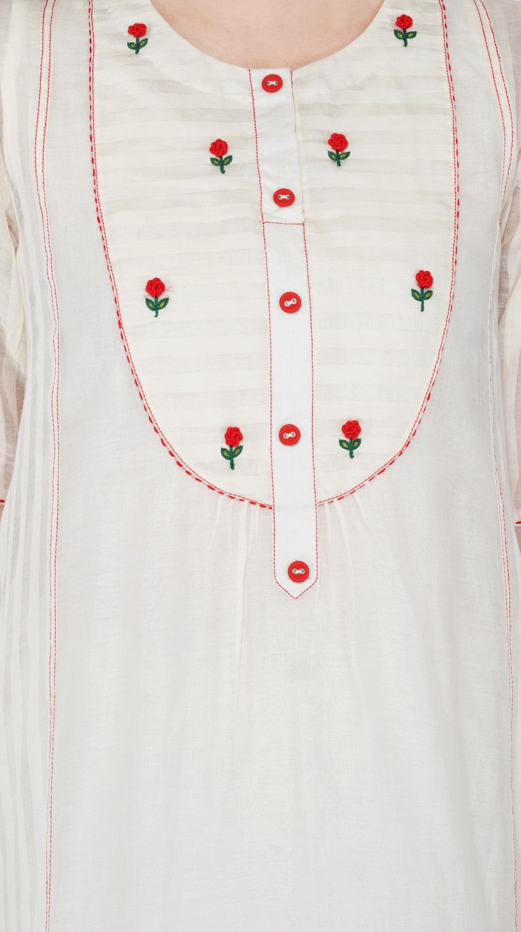 SAAWAN- CREAM CHANDERI ROSE YOK KURTA SET