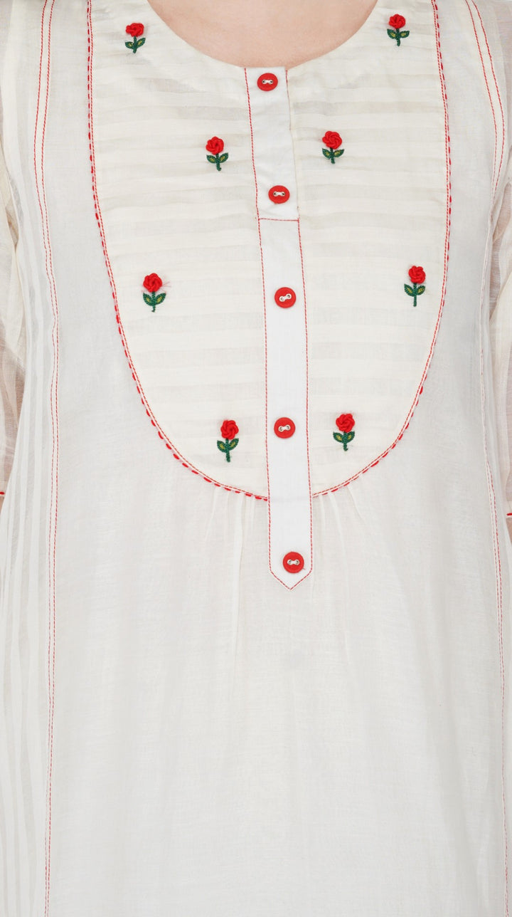 SAAWAN- CREAM CHANDERI ROSE YOK KURTA SET